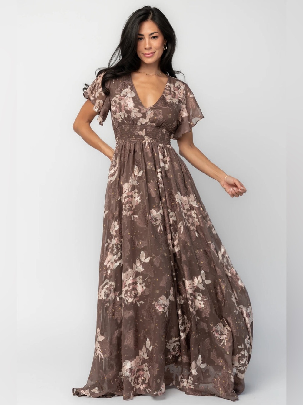 NWT Baltic Born Brown Floral Maxi Dress with Cream Blooms XL